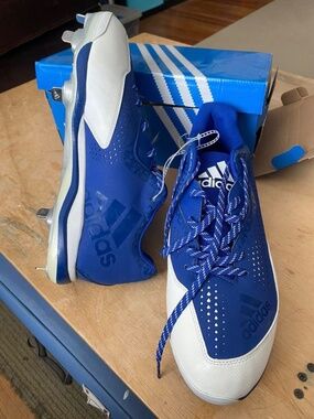 Adidas PowerAlley 4 Metal Baseball Cleats Men's Size 12 Blue White SPG 753001